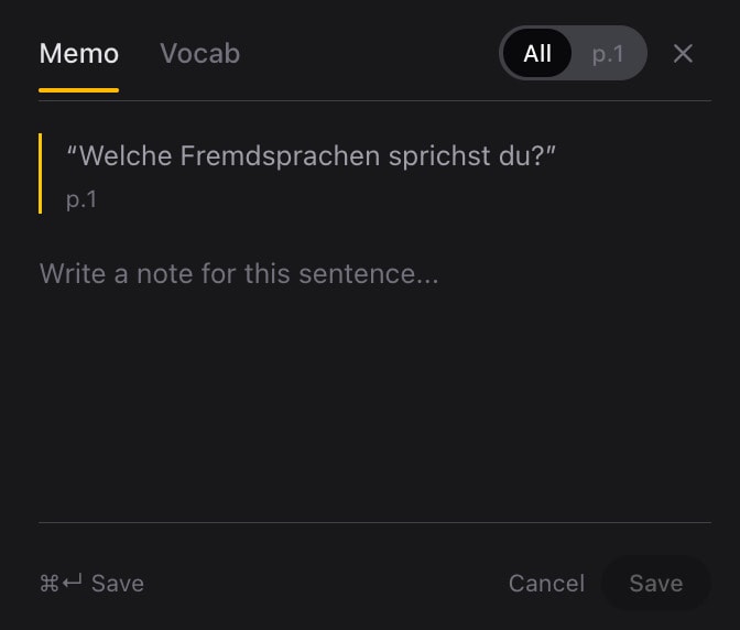 Memo panel